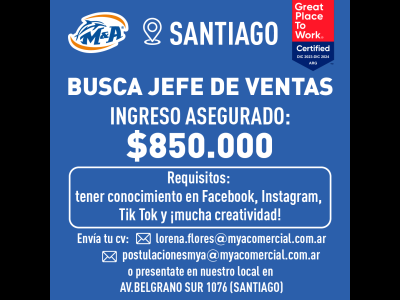 Empleos  Jefe de ventas-Santiago del Estero