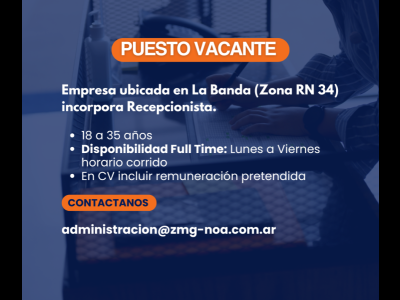 Empleos  Puesto Vacante: Recepcionista
